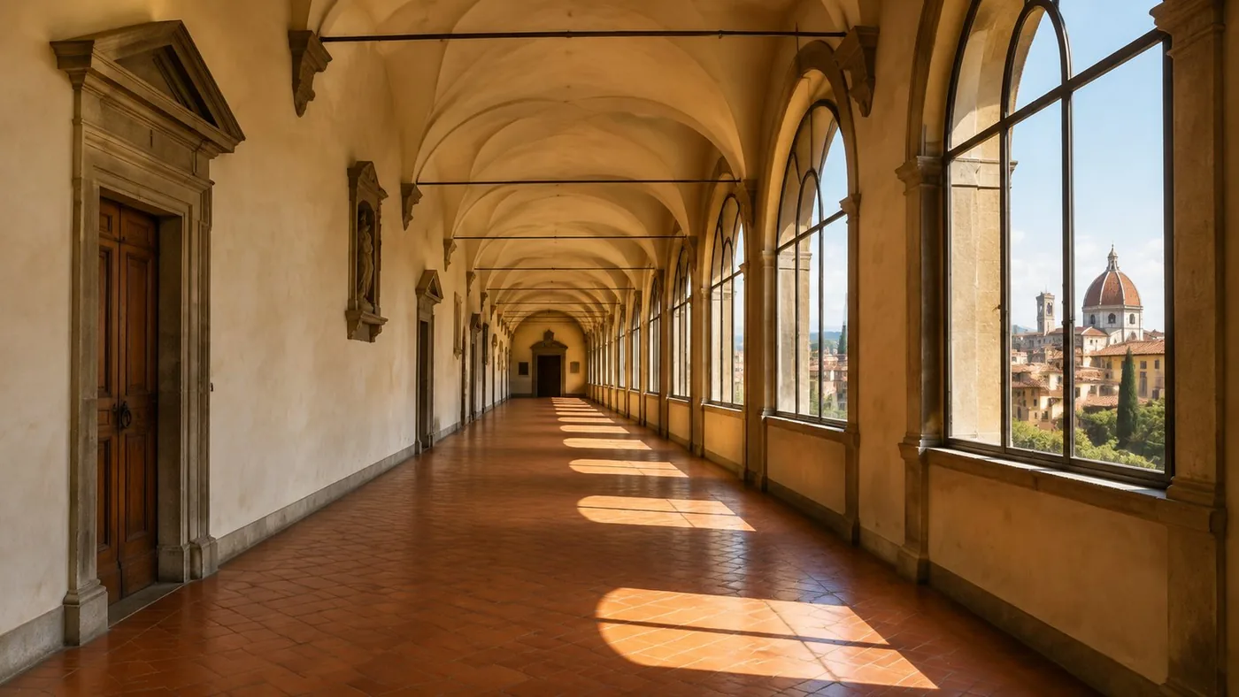 The Vasari Corridor running above the shops of the Ponte Vecchio